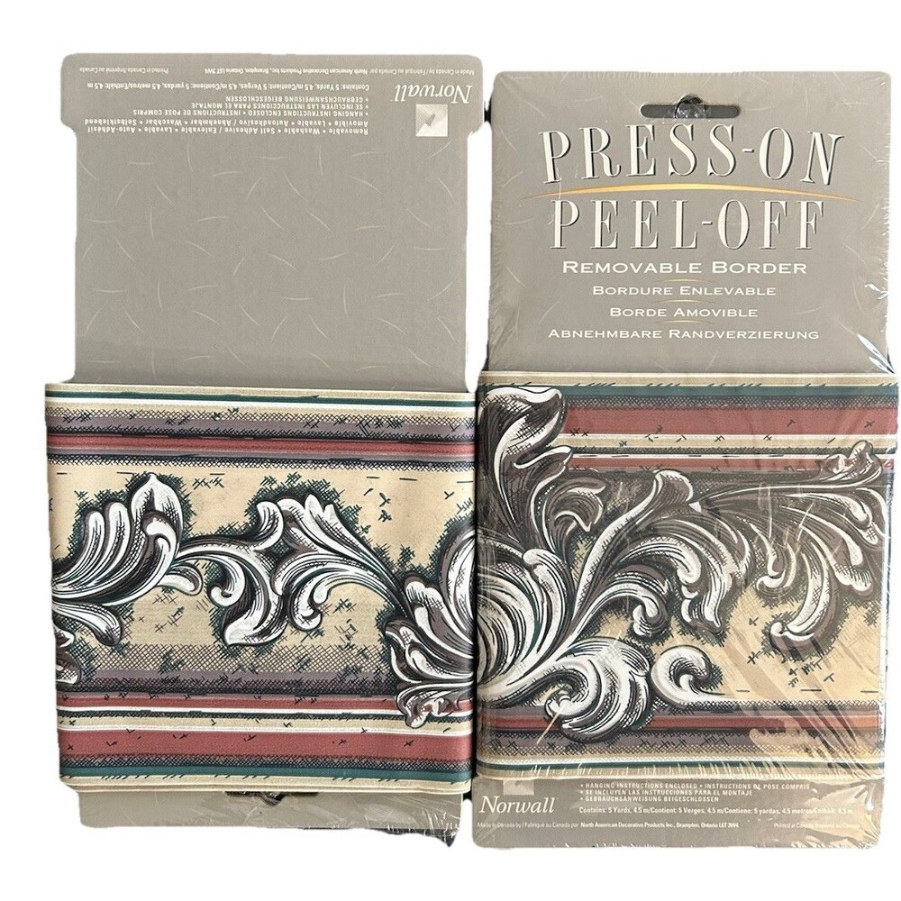 Vtg Norwall Peel-Off wallpaper border 2 Pack 1 Open Scroll Leaf Pat# W71721F